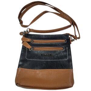 Stone & Co 7x7.5 Crossbody Bag Brown Black Distressed PU Bonded Leather Purse